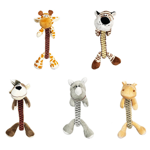 A set of dog rope toys designed as animals